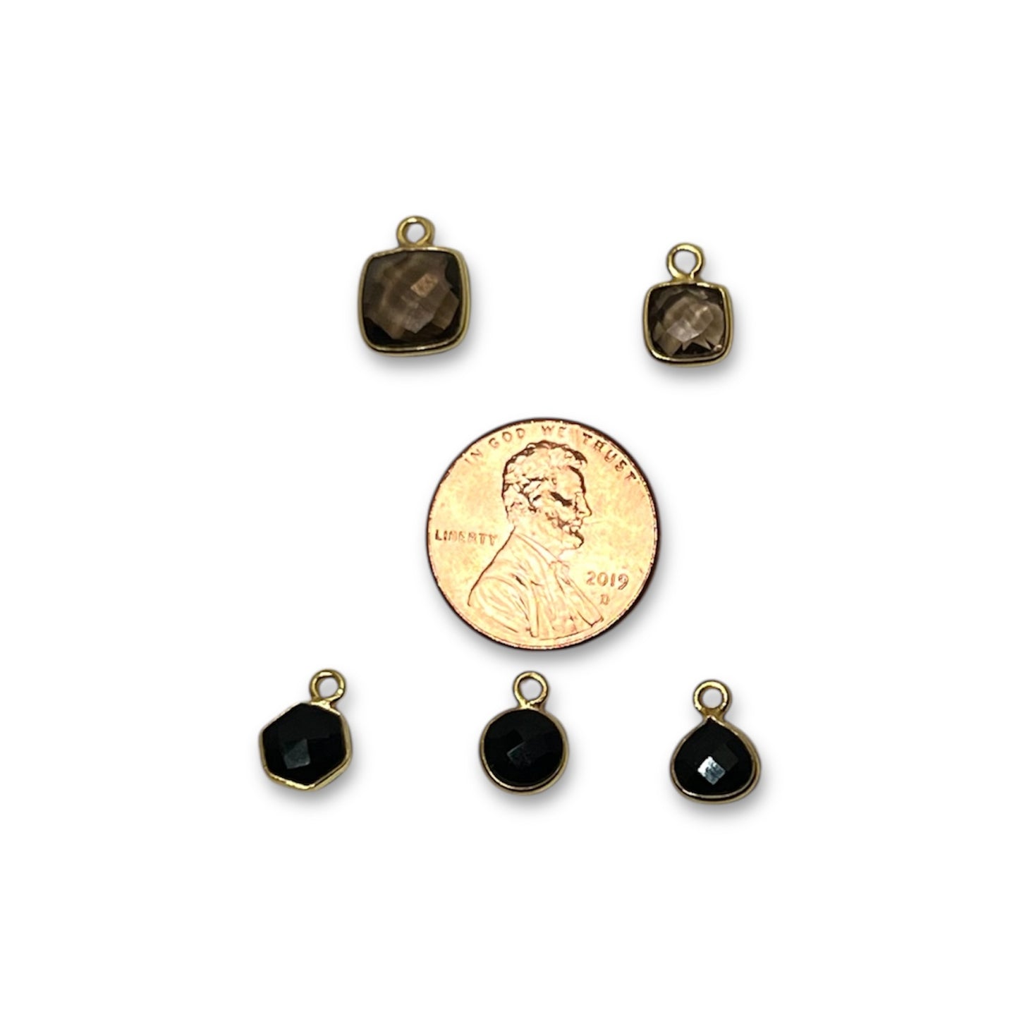 Smoky Quartz & Onyx Mini Faceted Charm - Charm Bar Charms