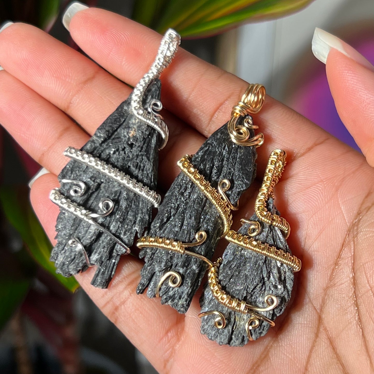 “Witches Broom” Black Kyanite Necklace