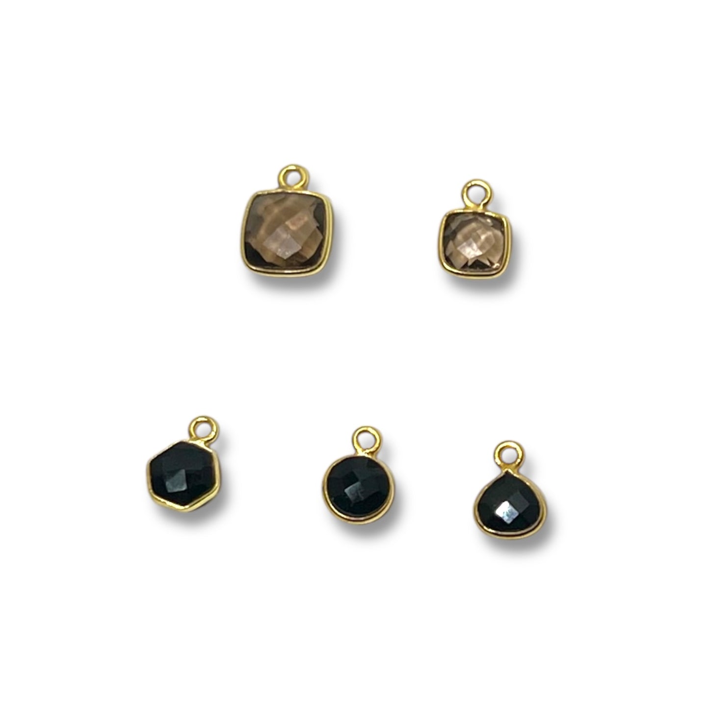 Smoky Quartz & Onyx Mini Faceted Charm - Charm Bar Charms