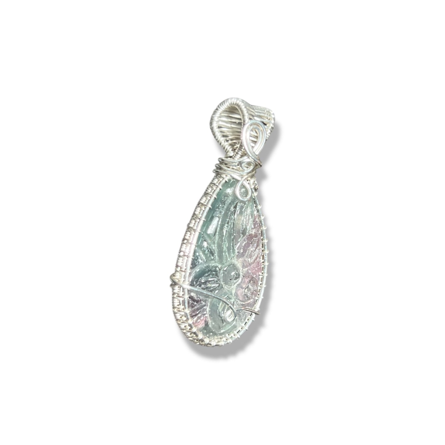 Fluorite Flower Carved Necklace