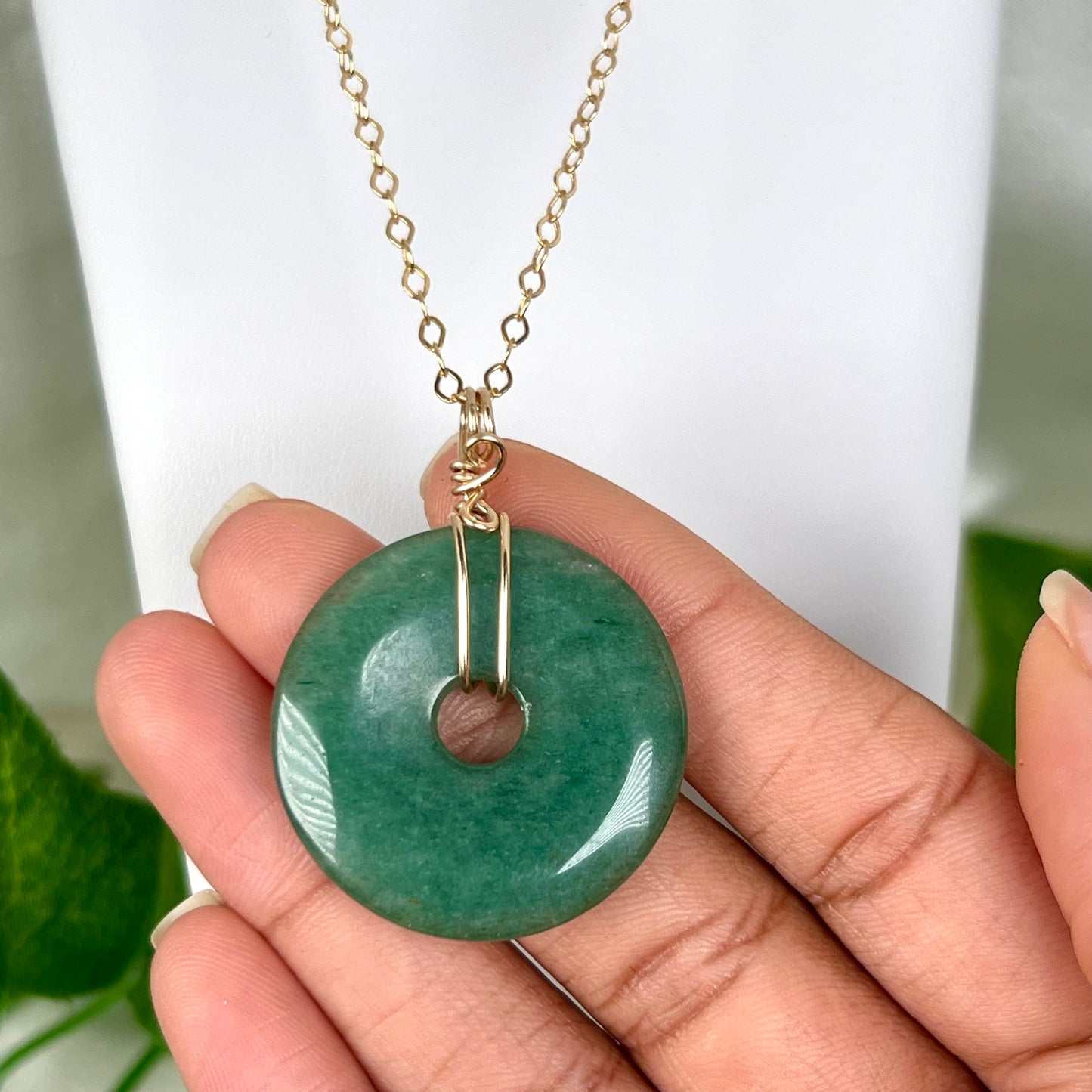 Green Aventurine Pi Stone Necklace •b• gold filled