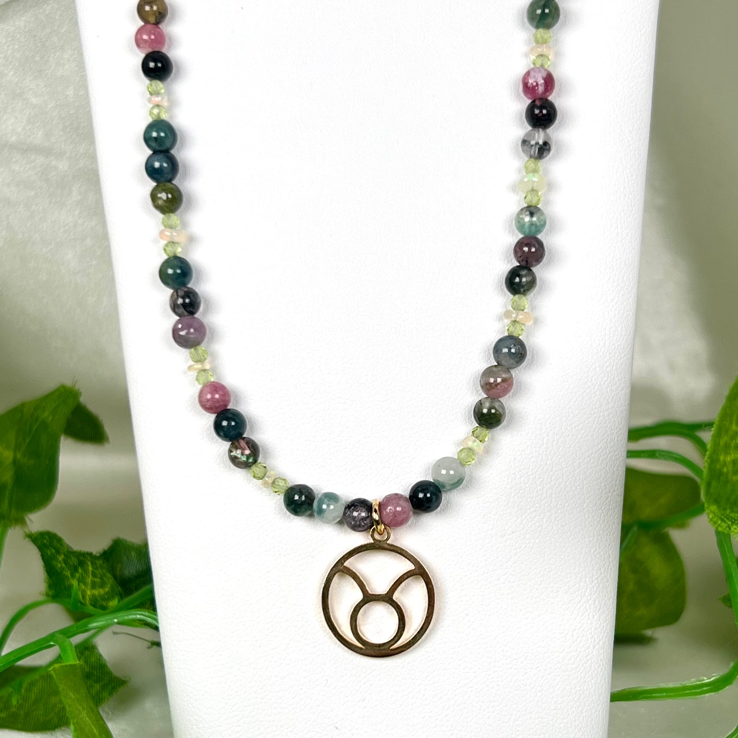 Watermelon Tourmaline • Peridot • Opal Taurus Necklace