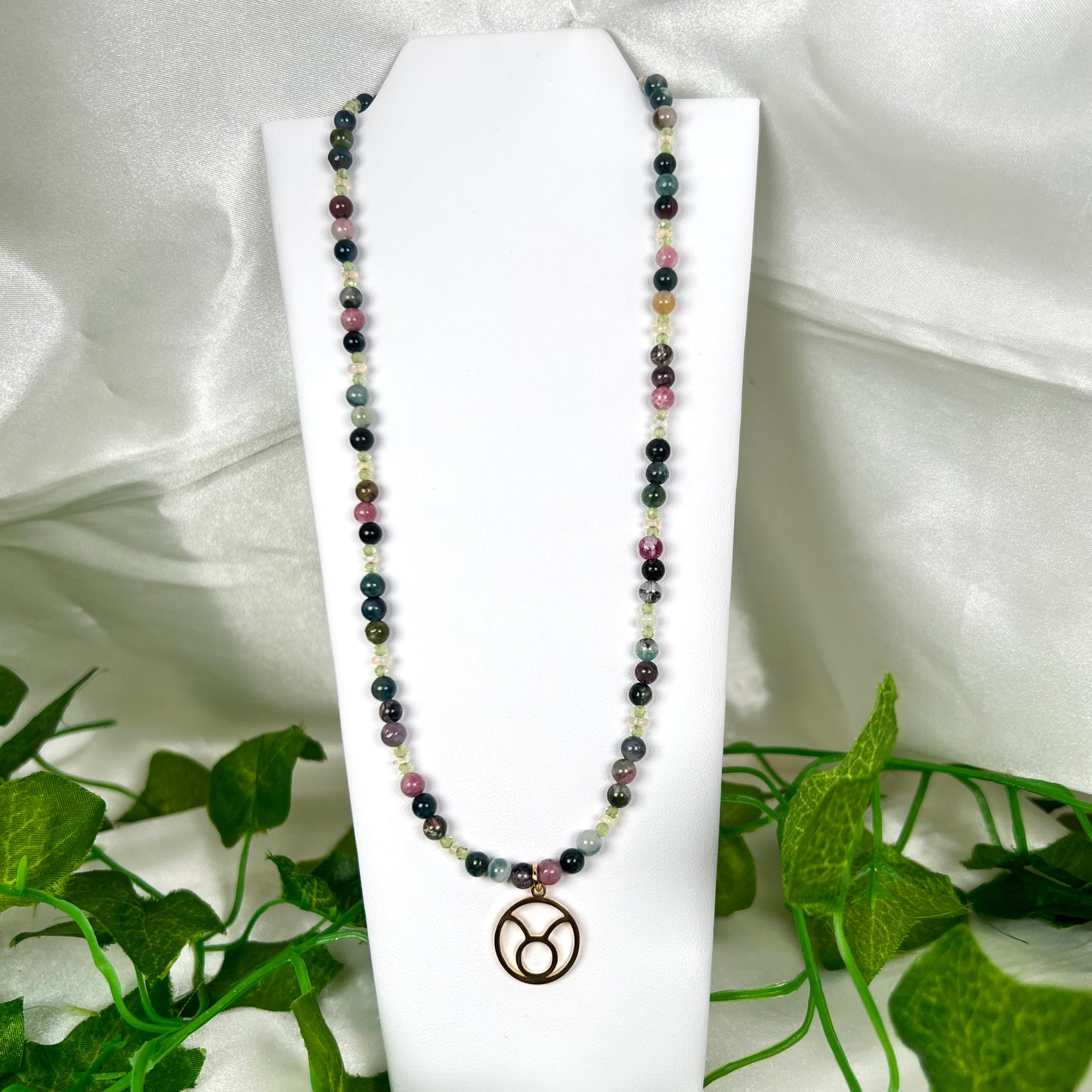 Watermelon Tourmaline • Peridot • Opal Taurus Necklace