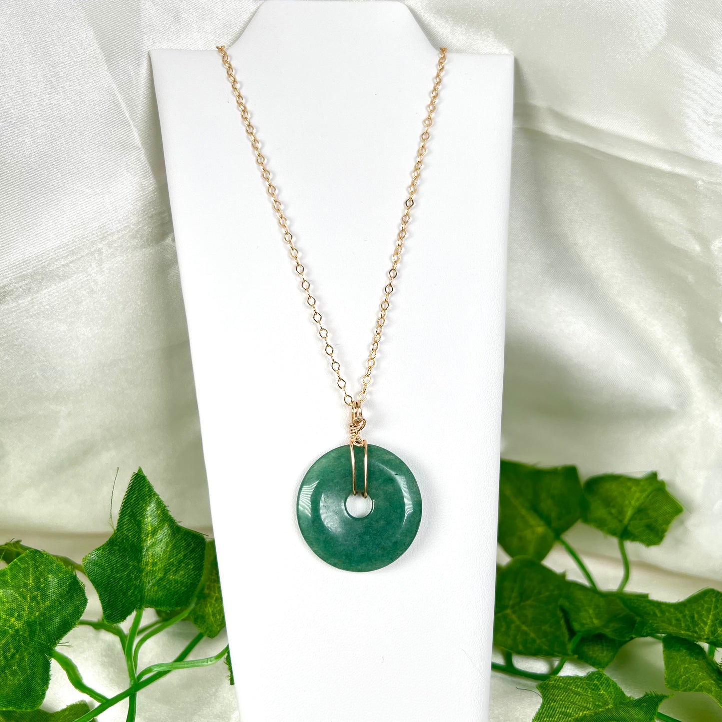 Green Aventurine Pi Stone Necklace •b• gold filled