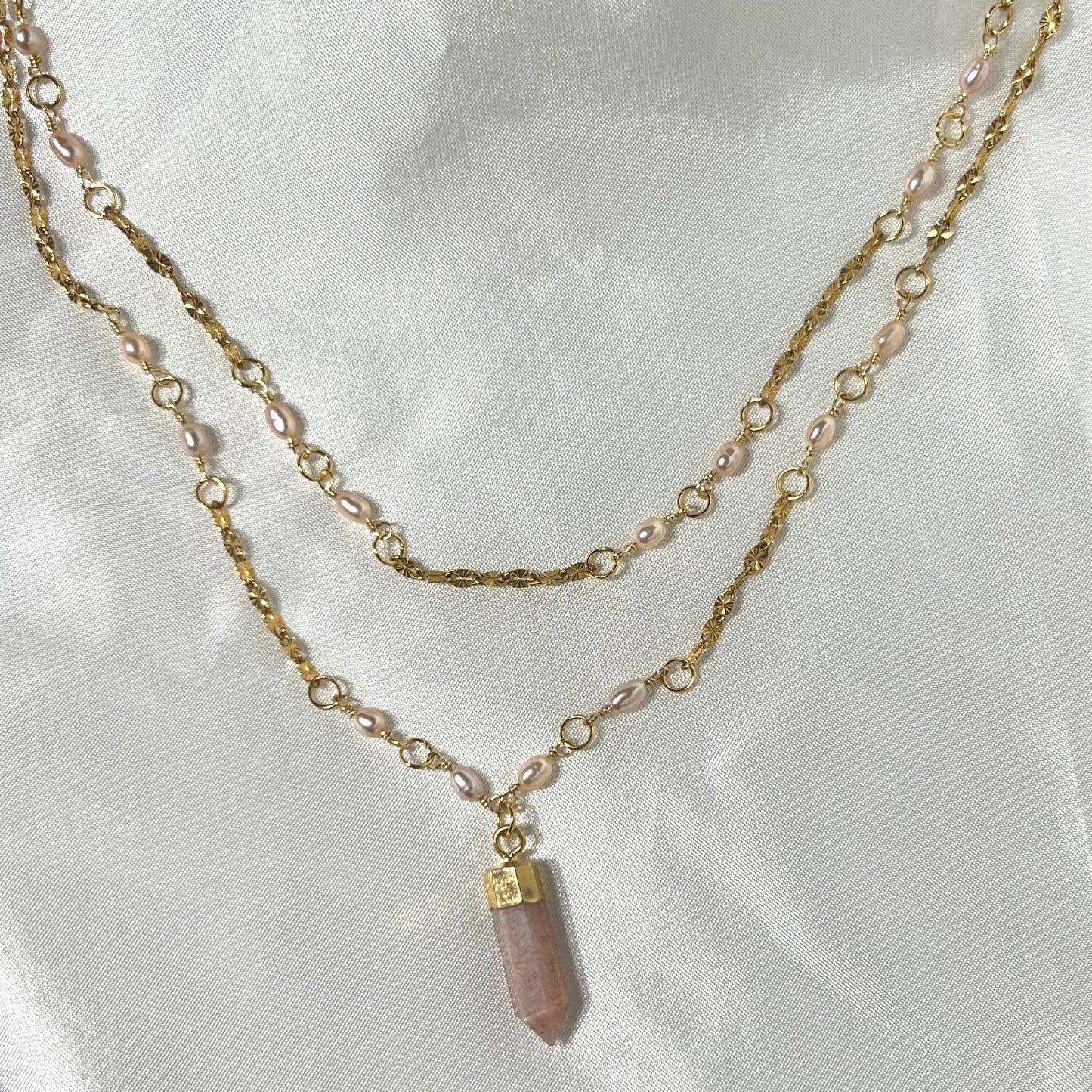 Peach Moonstone Double Layer Necklace