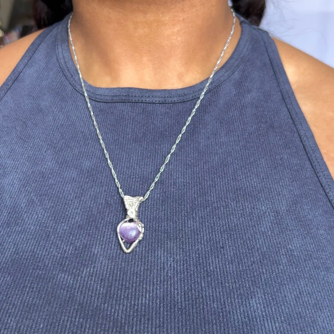 Gem Lepidolite Mini Heart Necklace