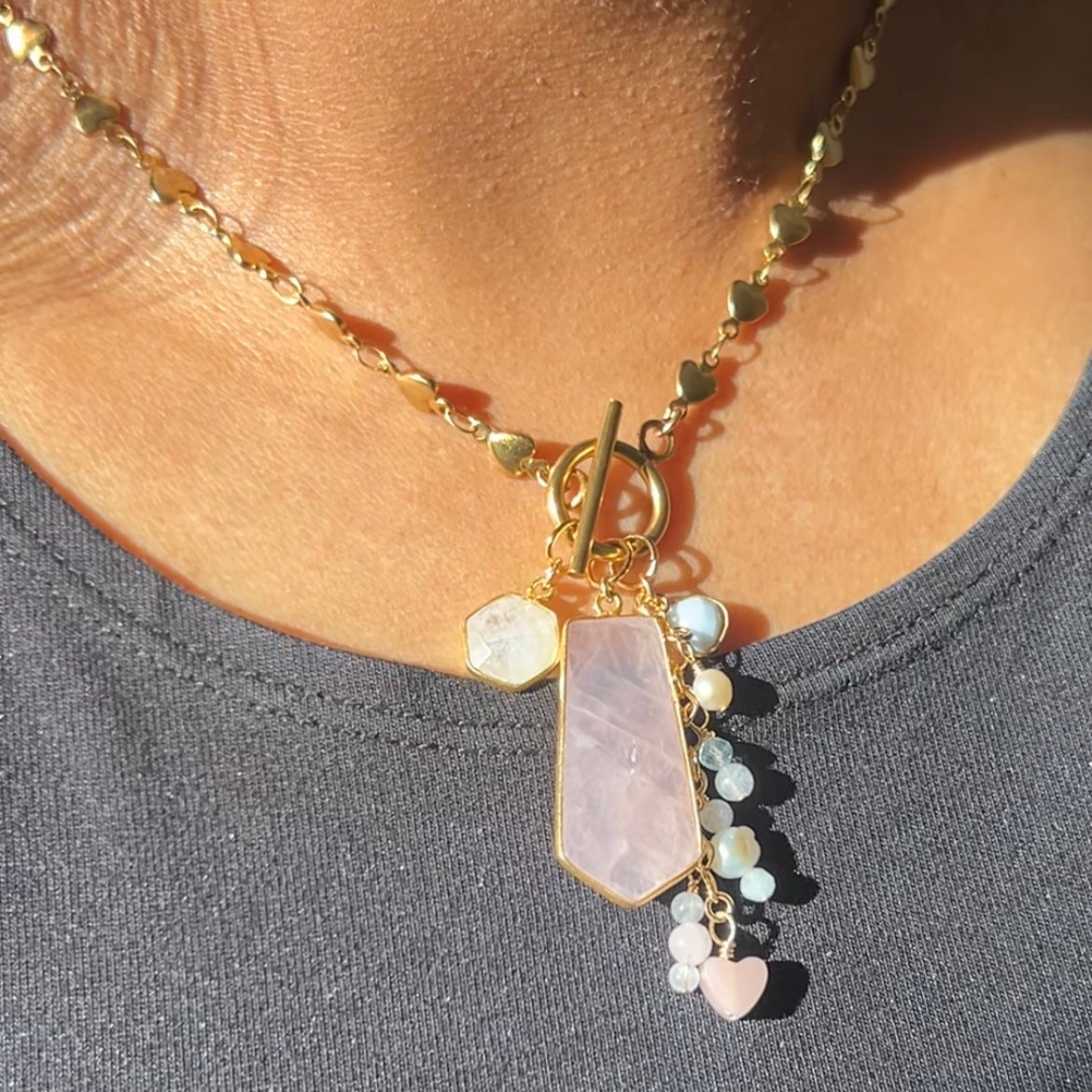 Rose Quartz Toggle Charm Necklace