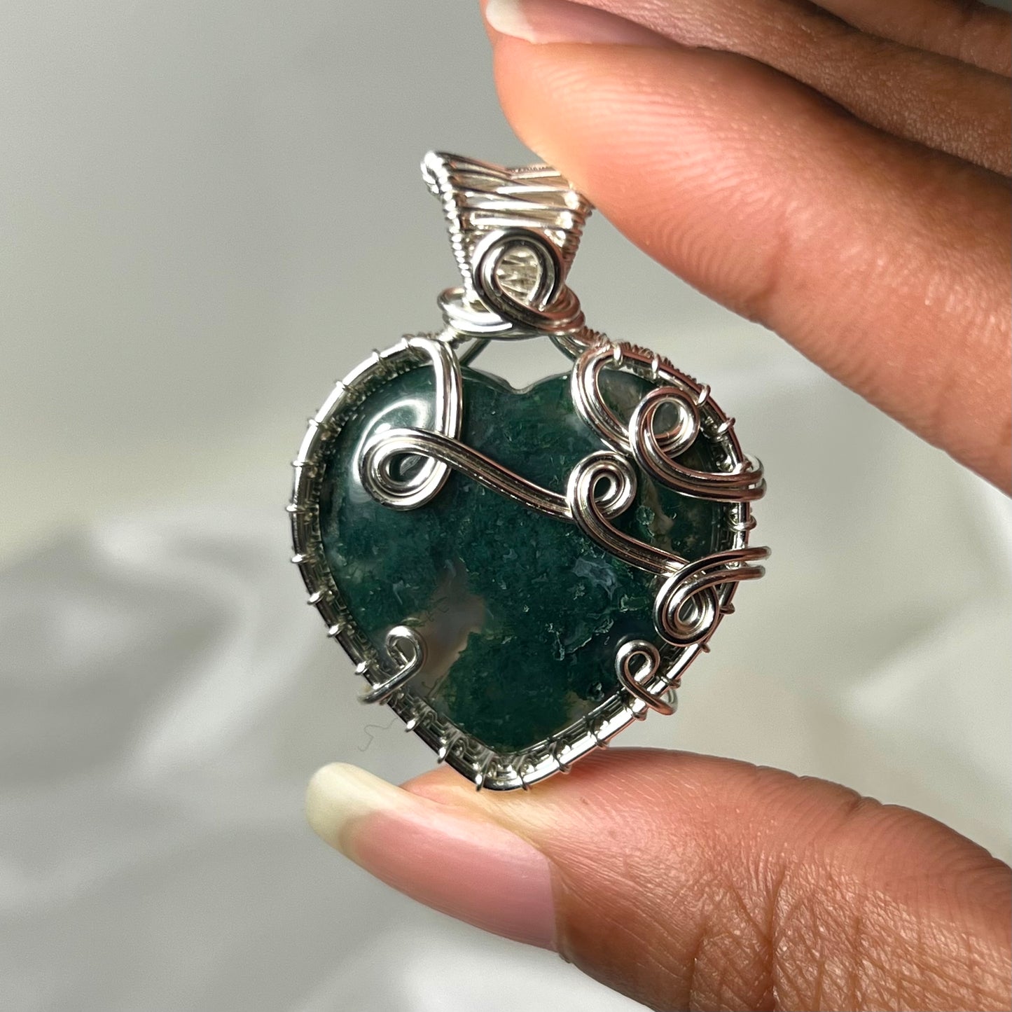 Moss Agate Heart Necklace *b*