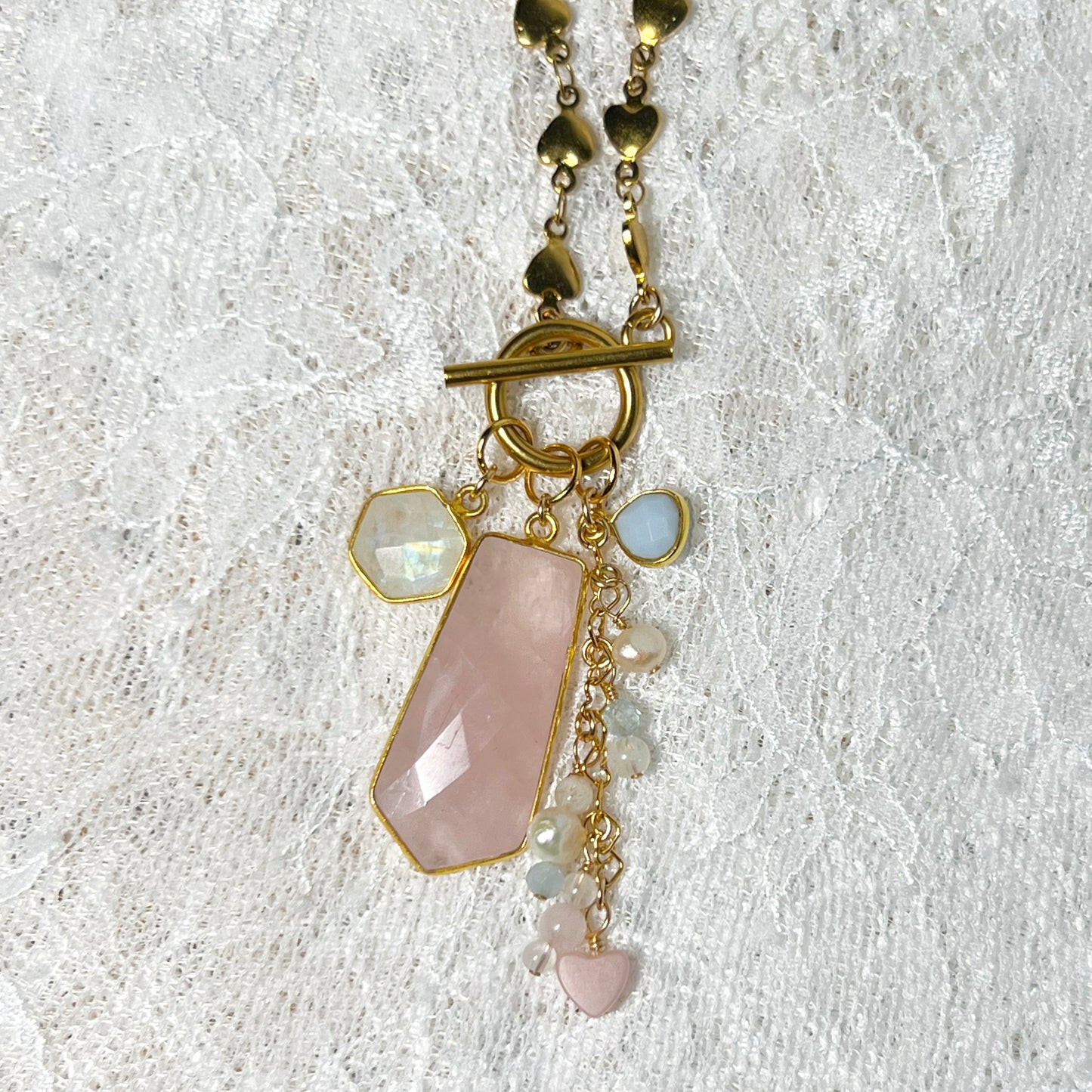 Rose Quartz Toggle Charm Necklace