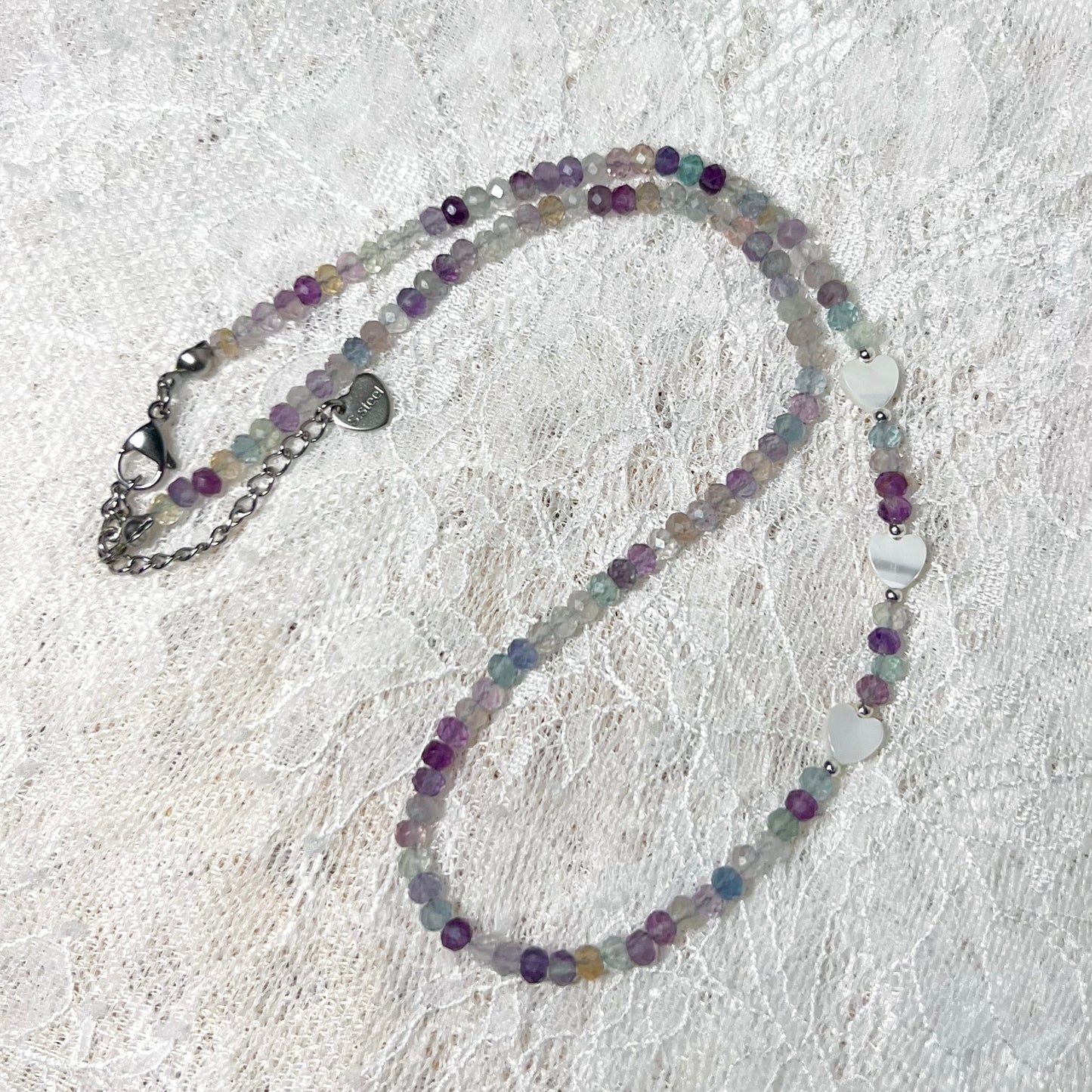 Fluorite x Mother of Pearl Heart Necklace