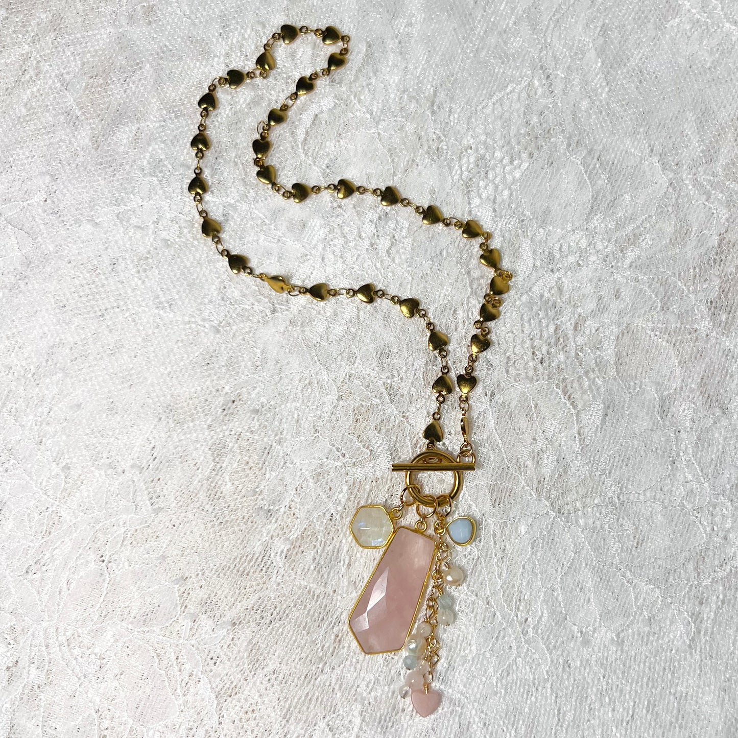 Rose Quartz Toggle Charm Necklace