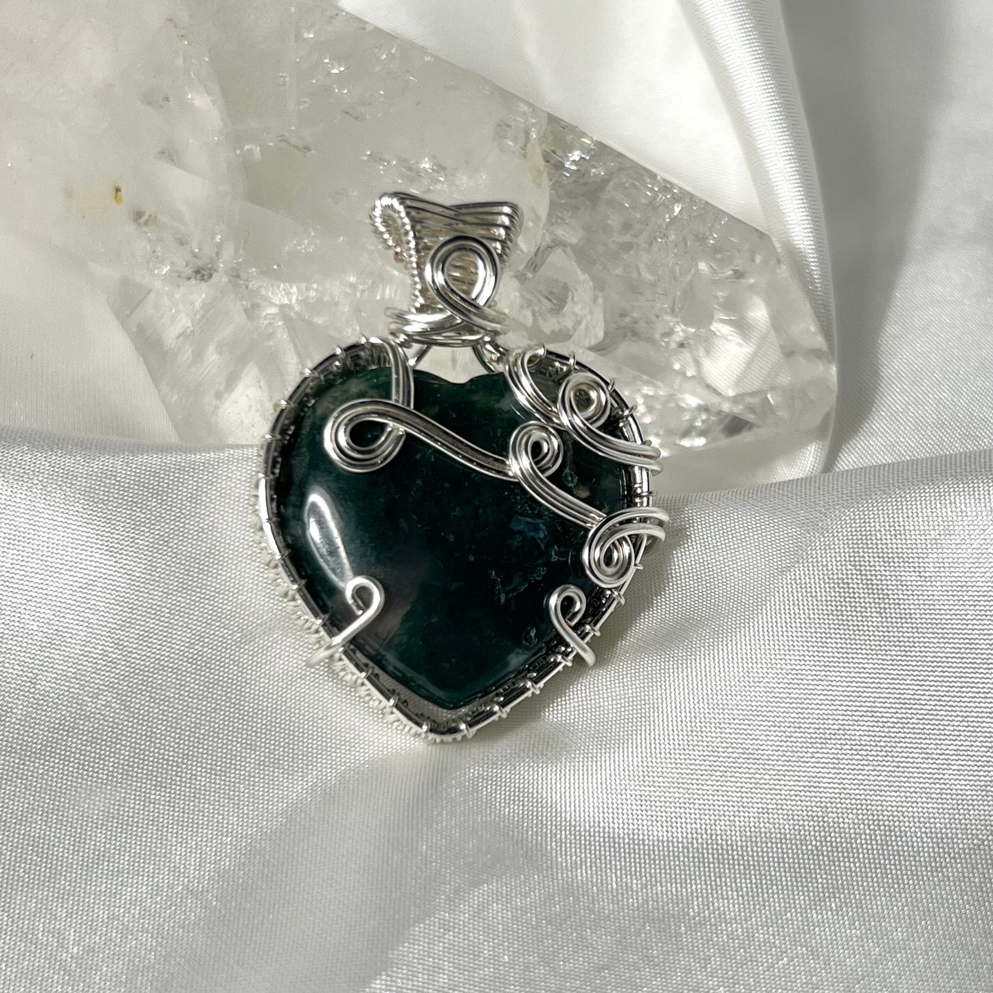 Moss Agate Heart Necklace *b*