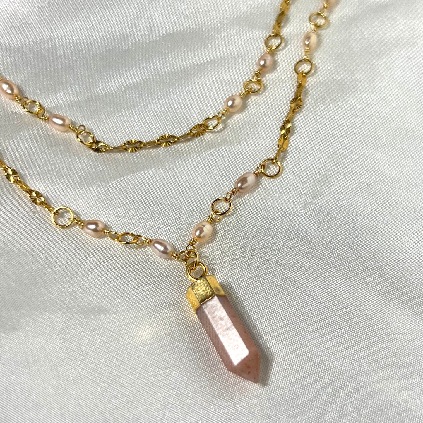 Peach Moonstone Double Layer Necklace