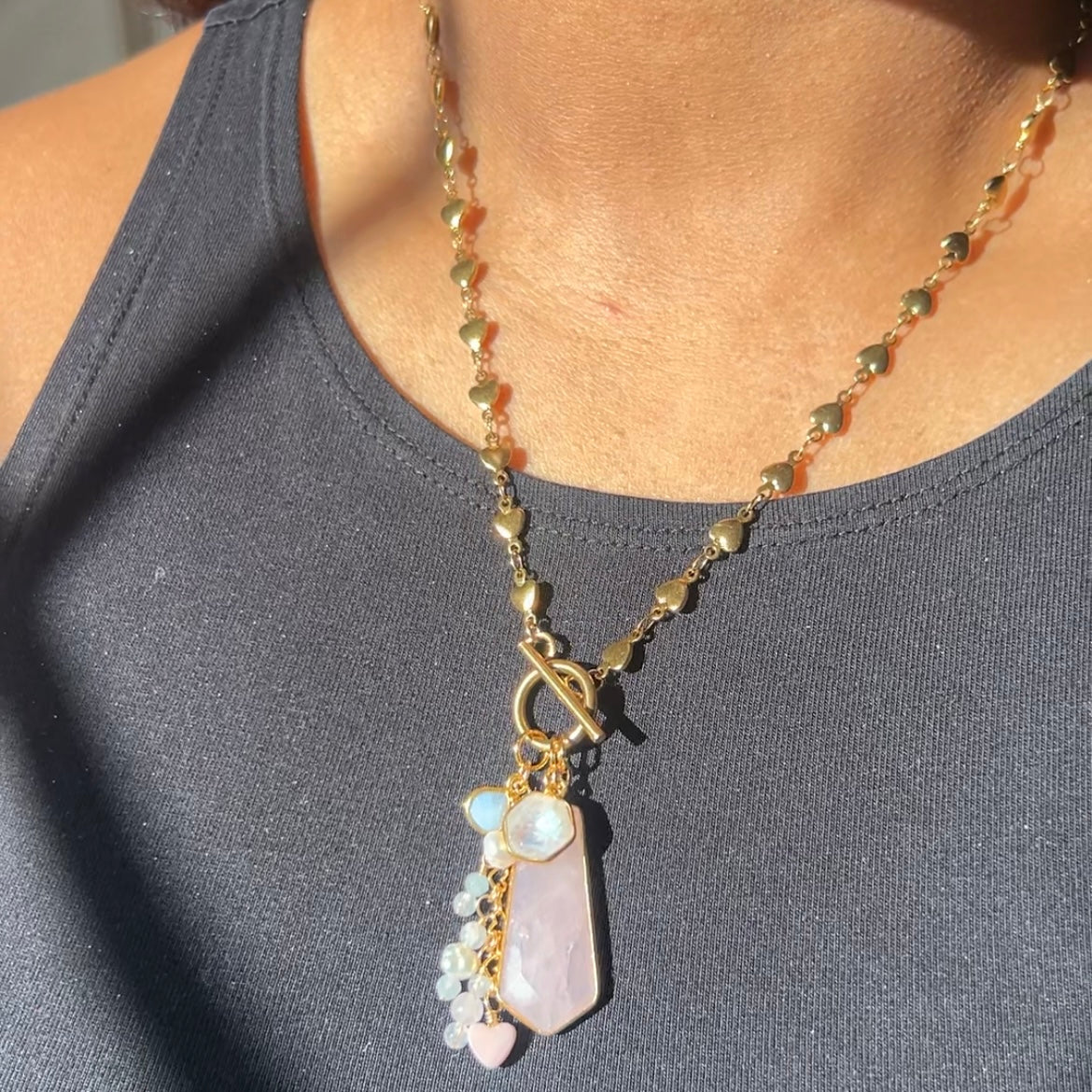 Rose Quartz Toggle Charm Necklace