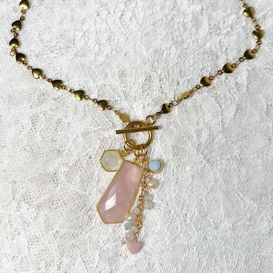 Rose Quartz Toggle Charm Necklace