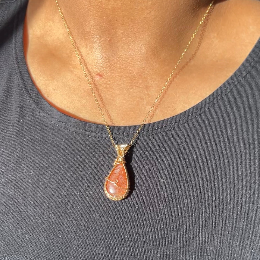 Sunstone Teardrop Necklace