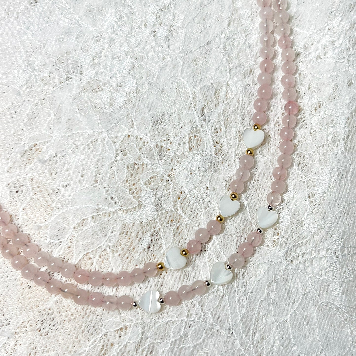 Rose Quartz x Mother of Pearl Heart Necklace