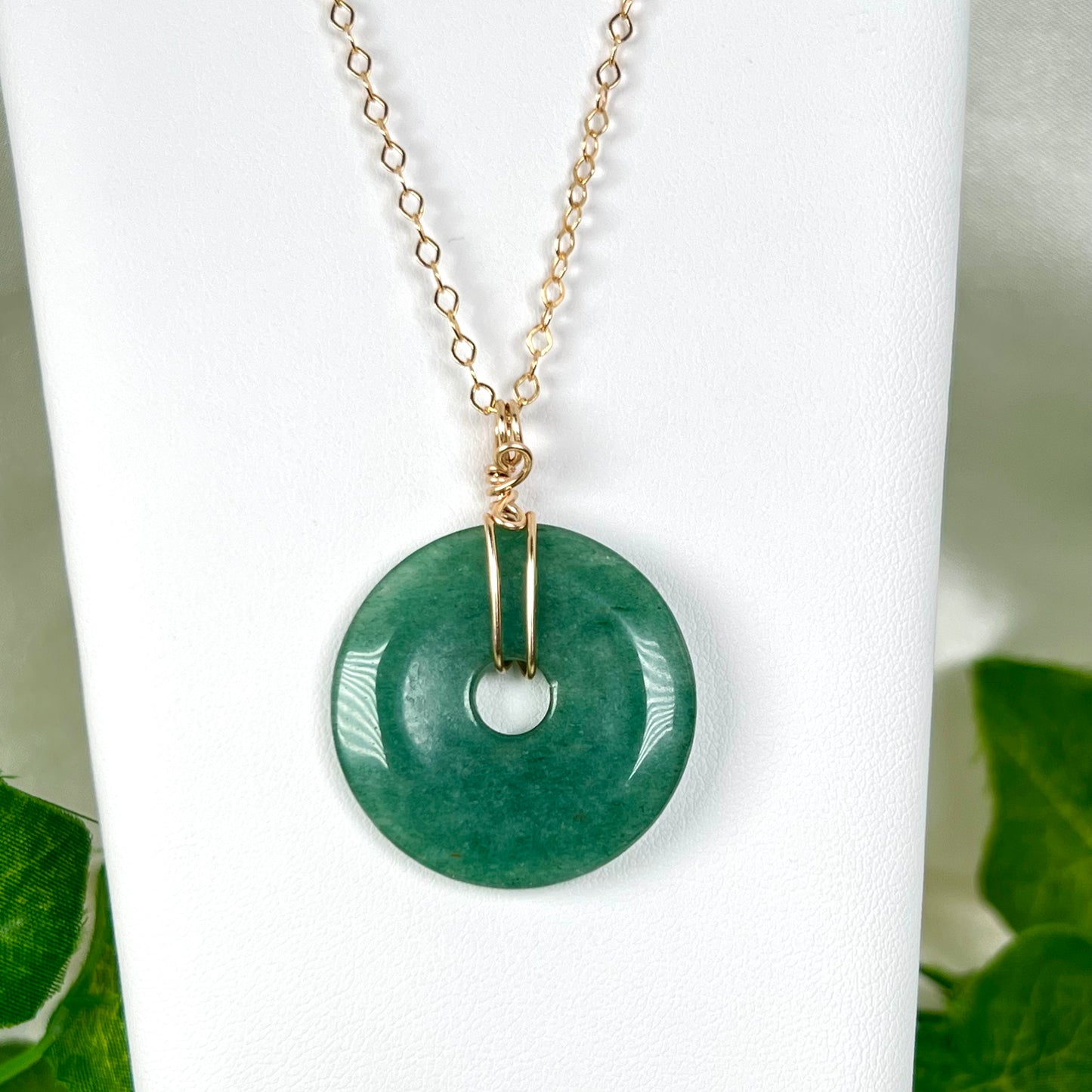 Green Aventurine Pi Stone Necklace •b• gold filled
